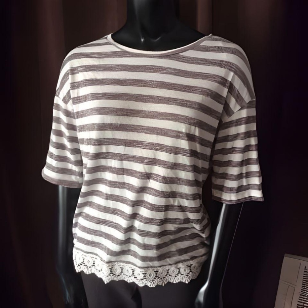 Basic Editions striped knit top, size M